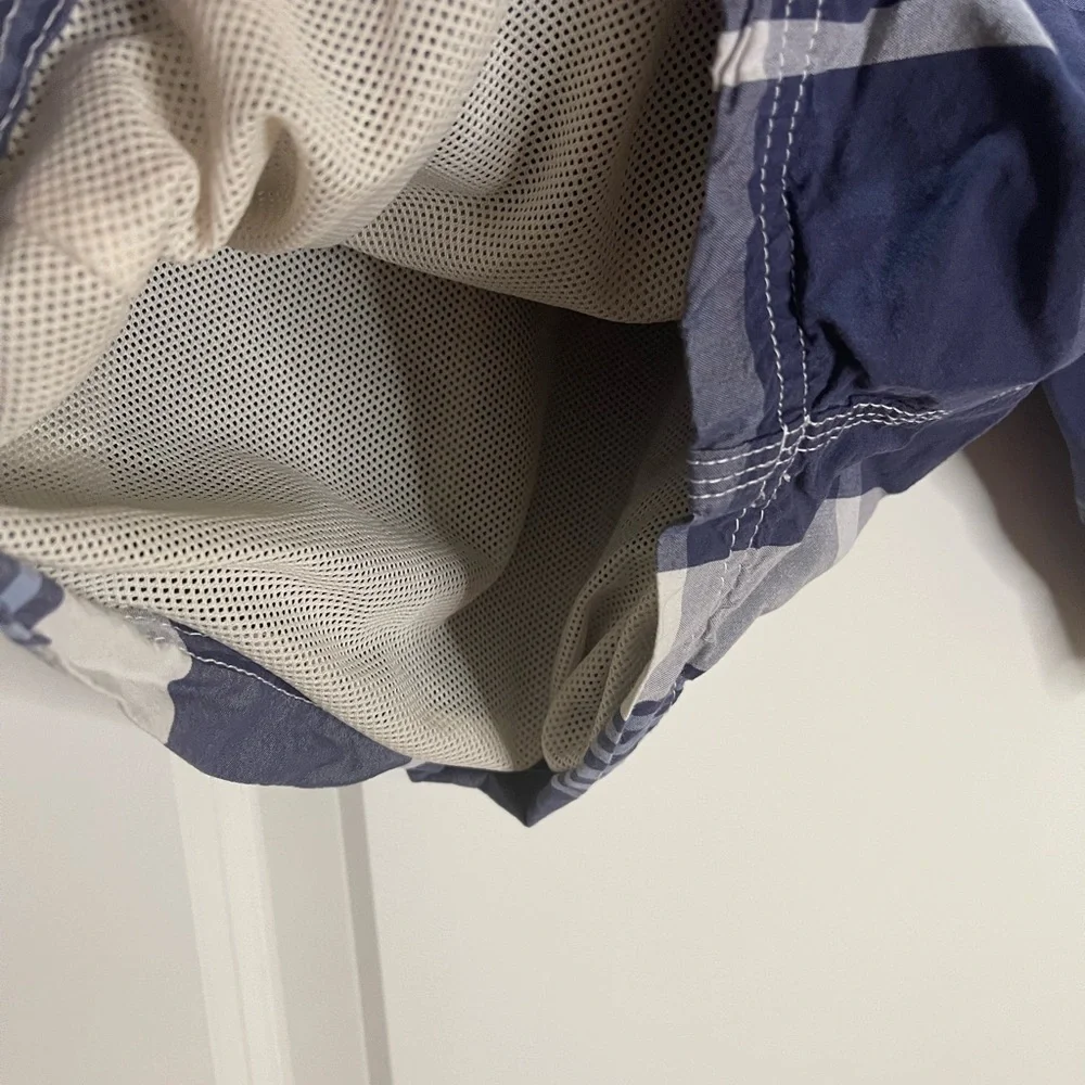 J. Crew Blue and White Board Shorts with Plaid Design Size 36